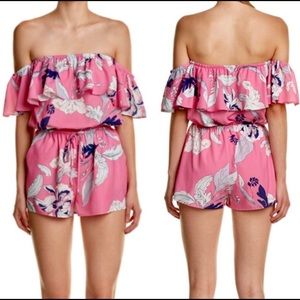 Yumi Kim off the shoulder pink floral romper
